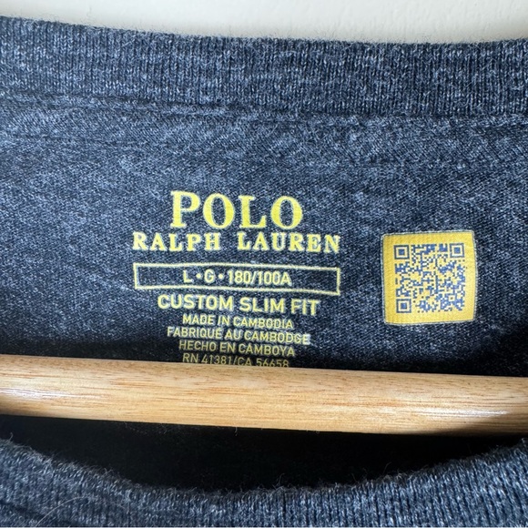 Polo Ralph Lauren Dark Gray Long Sleeve Pony Tee Large‎ Custom Slim Fit - Picture 4 of 6